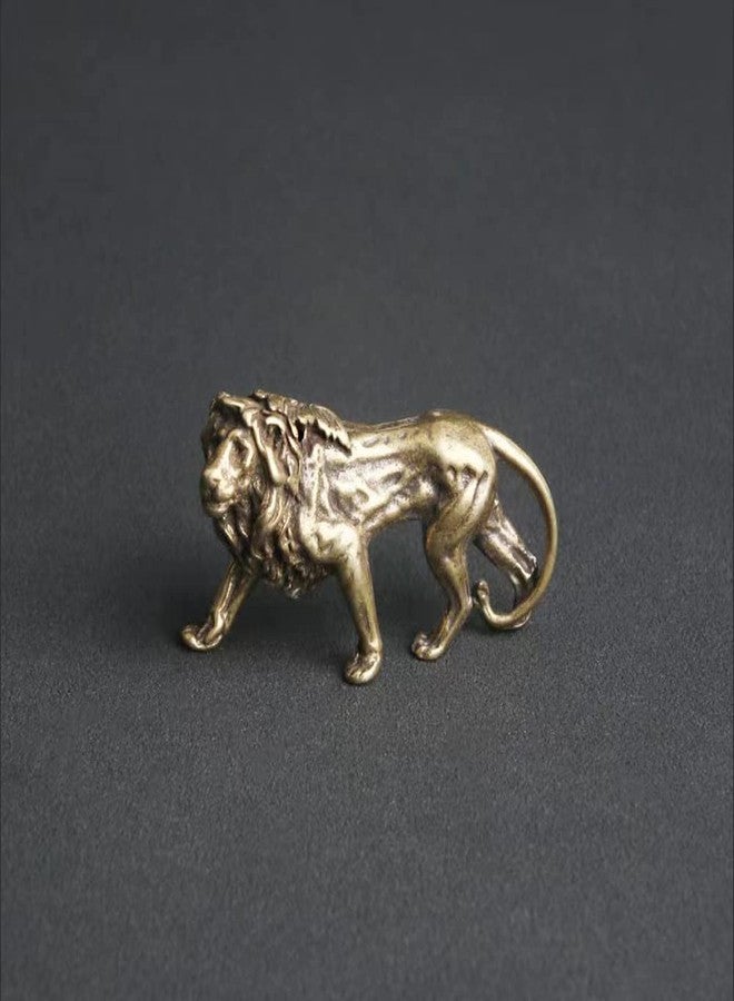 ALHBEJT Chinese Handmade Brass Lion Statue Home Decor Animal Figurines for Living Room Bedroom Home Office Cabinets Mininature Craft Gift (2Pcs Gold) - Image 3